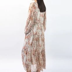 Ivy + Jack Naomi Sand Floral Blouson LS Tiered Maxi Dress Fashion