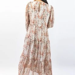 Ivy + Jack Naomi Sand Floral Blouson LS Tiered Maxi Dress Fashion