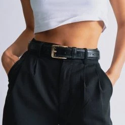 Nakedvice Accessories The Mia Gold Belt Croc Print Black Leather