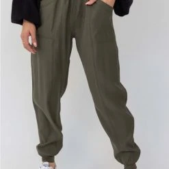 Among The Brave New Warrior Khaki Relaxed Drapey Drawstring Stretch Cuff Pant Fashion