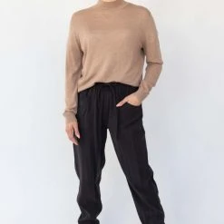 Among The Brave Fashion New Warrior Black Relaxed Drapey Drawstring Stretch Cuff Pant