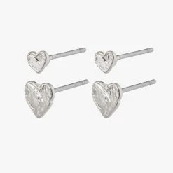 Pilgrim Sophia Heart Stud Earrings Two Pack Silver Accessories