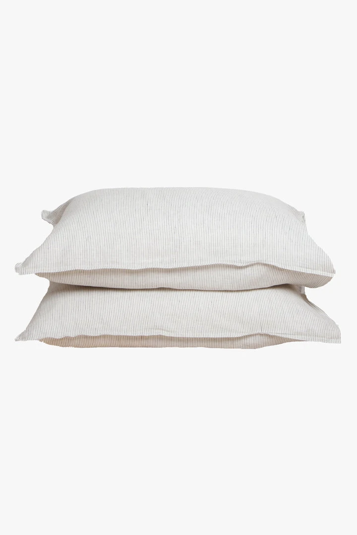 Home Lab 100% French Linen Pillowcase Pair Charcoal Pinstripe 3 Home Lab 100% French Linen Pillowcase Pair Charcoal Pinstripe