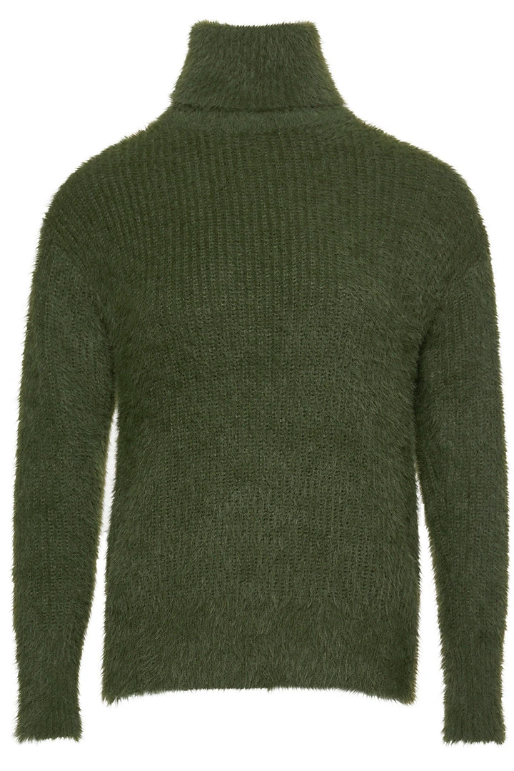 Among The Brave Brilliant Khaki Eyelash Yarn Roll Neck Knit 7 Among The Brave Brilliant Khaki Eyelash Yarn Roll Neck Knit