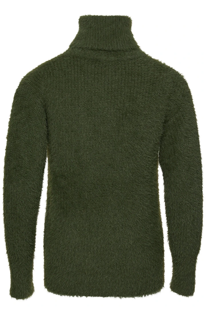 Among The Brave Brilliant Khaki Eyelash Yarn Roll Neck Knit 8 Among The Brave Brilliant Khaki Eyelash Yarn Roll Neck Knit