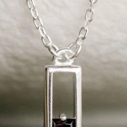 Silver Linings Accessories Realm Silver Square Necklace With Black Garnet