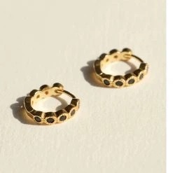 Brie Leon 925 CS Black Redondo Pillar Gold Sleeper Earrings