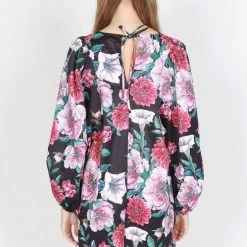 Federation Runaway Silky Satin LS Black Floral Mini Dress 9 Federation Runaway Silky Satin LS Black Floral Mini Dress