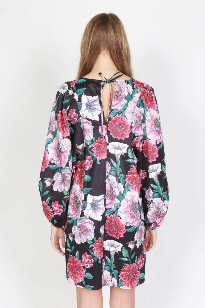 Federation Runaway Silky Satin LS Black Floral Mini Dress 6 Federation Runaway Silky Satin LS Black Floral Mini Dress