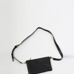 Federation Ryder Black Small Leather Gold Hardware Cross Body Clutch Bag