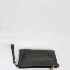 Federation Ryder Black Small Leather Gold Hardware Cross Body Clutch Bag