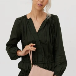 Saben Tilly Multi Pocket Tea Rose Leather Crossbody Clutch Accessories