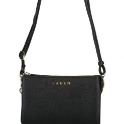 Saben Accessories Tilly Multi Pocket Black Leather Crossbody Clutch