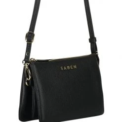 Saben Accessories Tilly Multi Pocket Black Leather Crossbody Clutch
