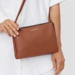 Saben Accessories Tilly Multi Pocket Tan Leather Crossbody Clutch