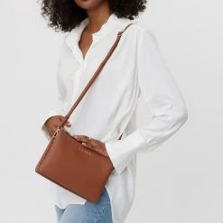 Saben Accessories Tilly Multi Pocket Tan Leather Crossbody Clutch