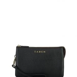 Saben Accessories Tilly Multi Pocket Black Leather Crossbody Clutch