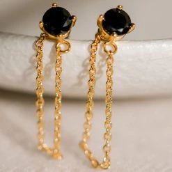 Silver Linings Miles Gold Dropper Chain Earrings With Black Garnet Accessories