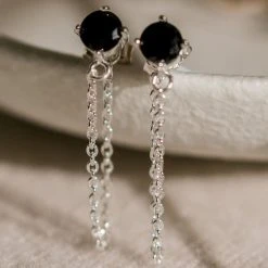 Silver Linings Miles Silver Dropper Chain Earrings With Black Garnet Accessories