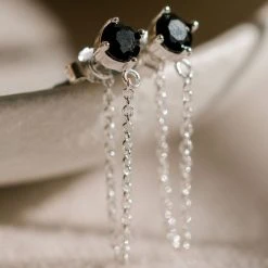Silver Linings Miles Silver Dropper Chain Earrings With Black Garnet Accessories