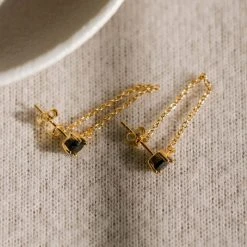 Silver Linings Miles Gold Dropper Chain Earrings With Black Garnet Accessories