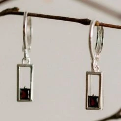 Silver Linings Accessories Realm Silver Square Sleeper Earring With Black Garnet