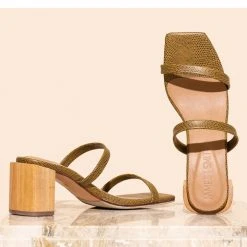 James Smith Sirenuese Olive Green Sandal Wooden Heel