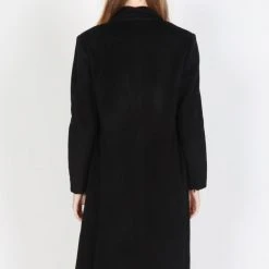 Federation Fashion Sliced Double Breasted Long Black Wool Coat