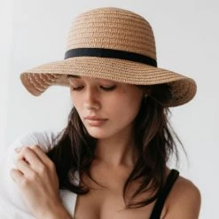 Sophie So Shady Woven Natural Hat With Black Ribbon Accessories
