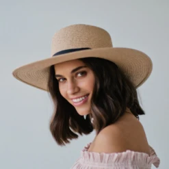 Sophie Accessories So Boater Natural Hat With Black Ribbon