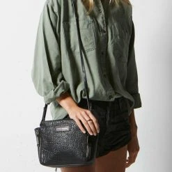 Status Anxiety Accessories The Ascendants Black Pebble Shoulder Bag With Chunky Zips