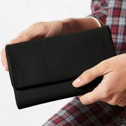 Status Anxiety Audrey Foldover Black Pebble Leather Wallet Accessories