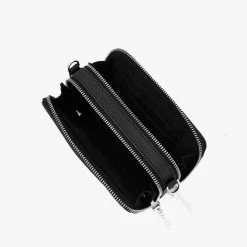 Nakedvice Accessories The Kiki SIlver Double Zip Mini Crossbody Bag Black Leather