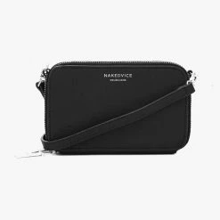 Nakedvice Accessories The Kiki SIlver Double Zip Mini Crossbody Bag Black Leather