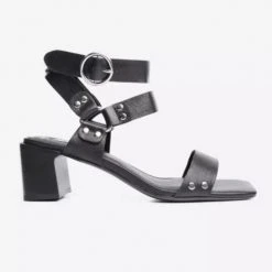 Caverley Tommy Black Leather Strappy Studded Heel