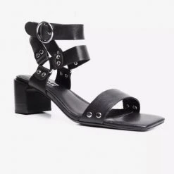 Caverley Tommy Black Leather Strappy Studded Heel