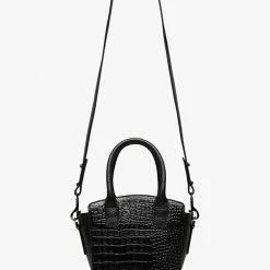 Status Anxiety Worst Behind Us Black Croc Embossed Leather Bag