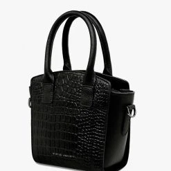 Status Anxiety Worst Behind Us Black Croc Embossed Leather Bag